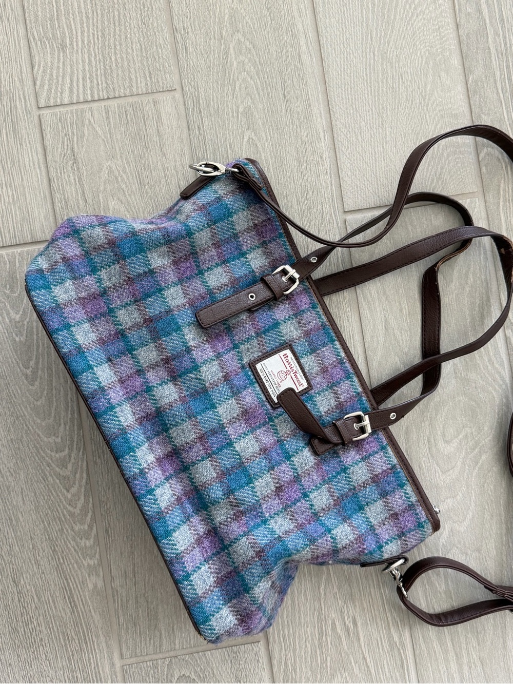 The Glen Appin Harris Tweed Classic Spey Tote Purple Teal Wool Bag GUC - Picture 4 of 14